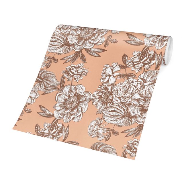 Creme wallpapers Copper Engraving Flower Bouquet