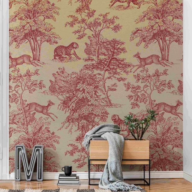 Wallpapers flower Copper Engraving Impression - Jaguar With Deer On Nature Paper