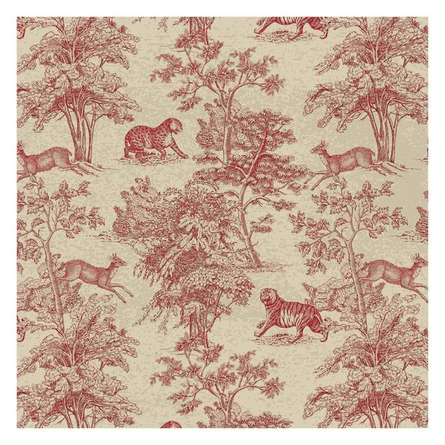 Wallpapers modern Copper Engraving Impression - Jaguar With Deer On Nature Paper