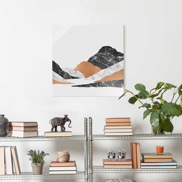 Glass prints mountain Landscape In Marble And Copper II