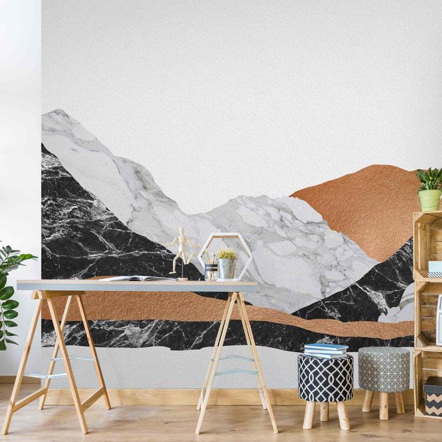 Kitchen Landscape In Marble And Copper