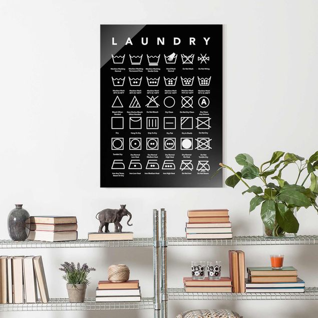 Glass prints sayings & quotes Laundry Symbols Black And White