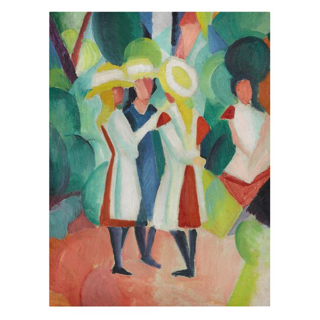 Canvas art prints August Macke - Three Girls in yellow Straw Hats