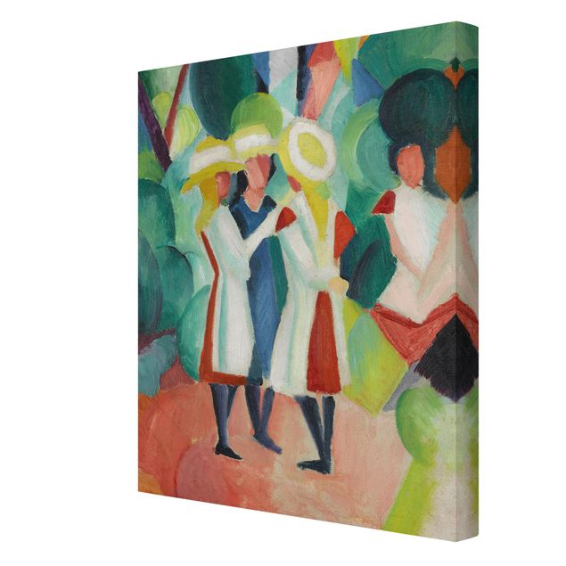 Canvas abstract August Macke - Three Girls in yellow Straw Hats