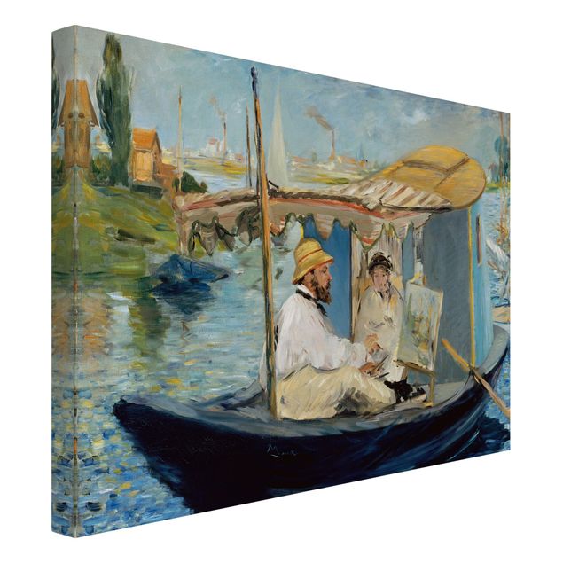 Dog canvas art Edouard Manet - Claude Monet Painting On His Studio Boat