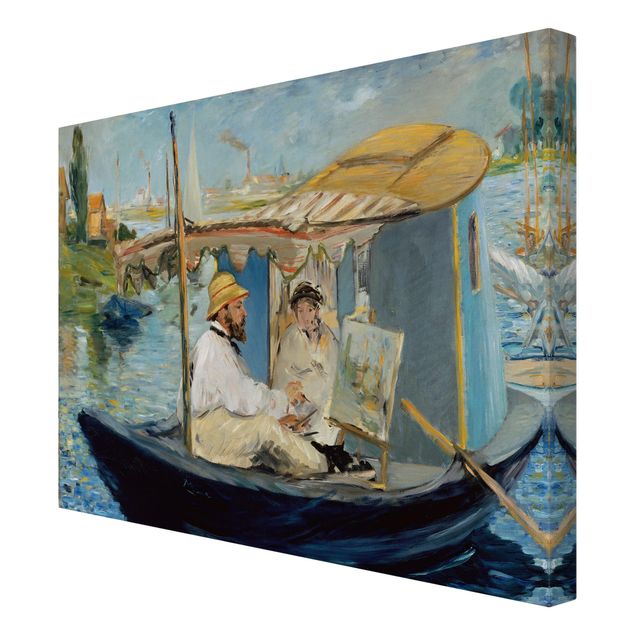Canvas art prints Edouard Manet - Claude Monet Painting On His Studio Boat