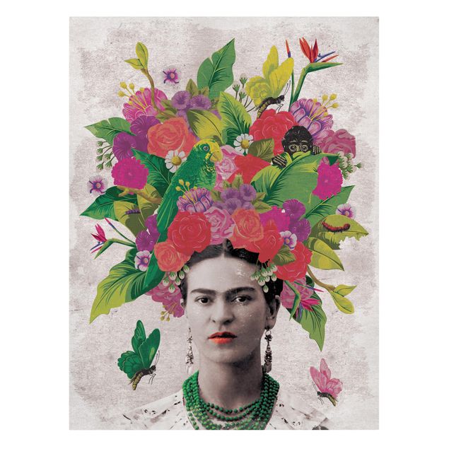 Red art prints Frida Kahlo - Flower Portrait