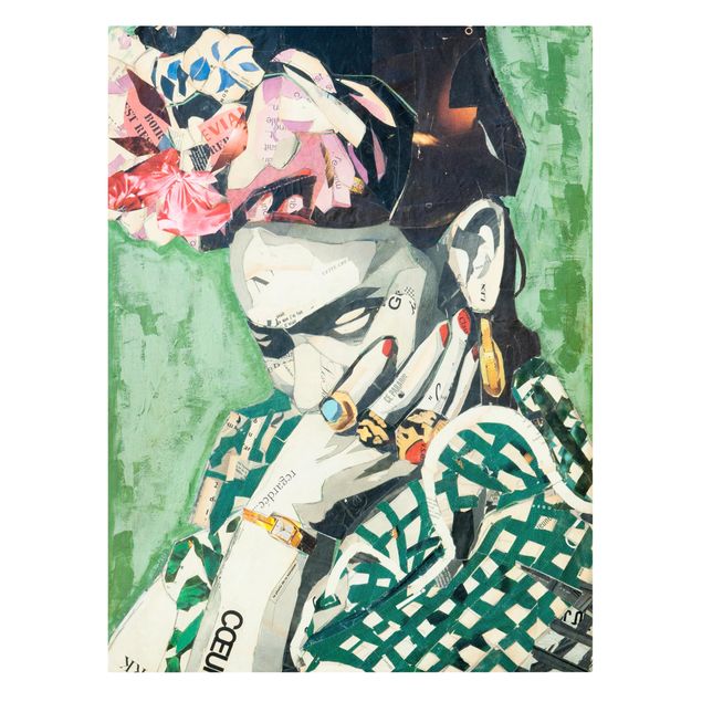 Green canvas wall art Frida Kahlo - Collage No.3