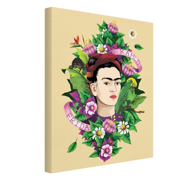 Modern art prints Frida Kahlo - Frida, Äffchen und Papagei