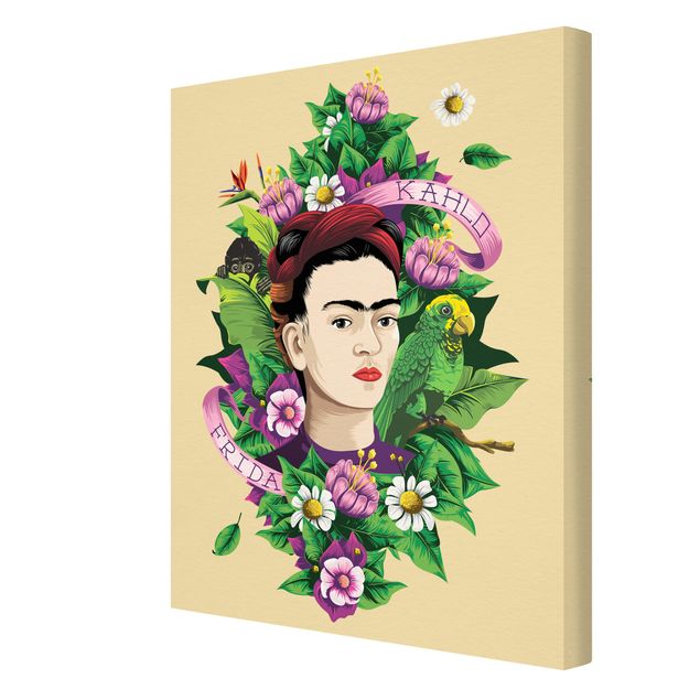 Prints Frida Kahlo - Frida, Äffchen und Papagei