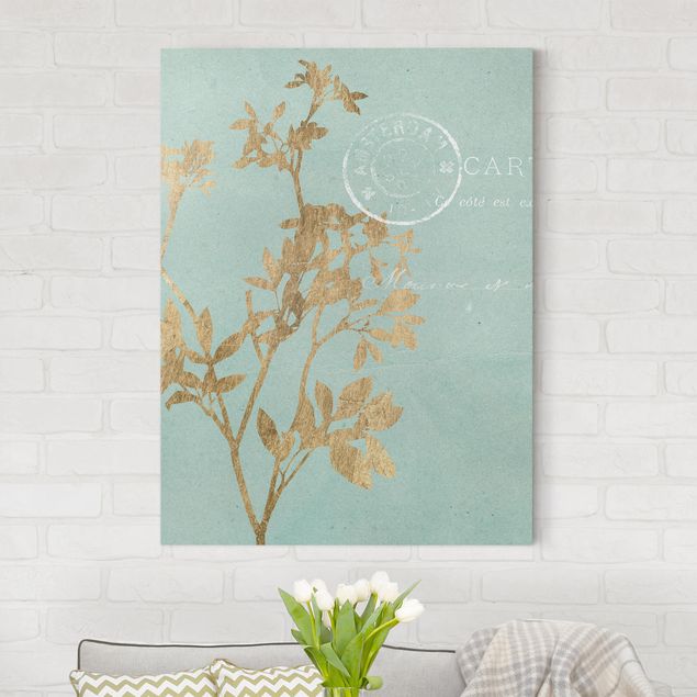 Vintage posters Golden Leaves On Turquoise I