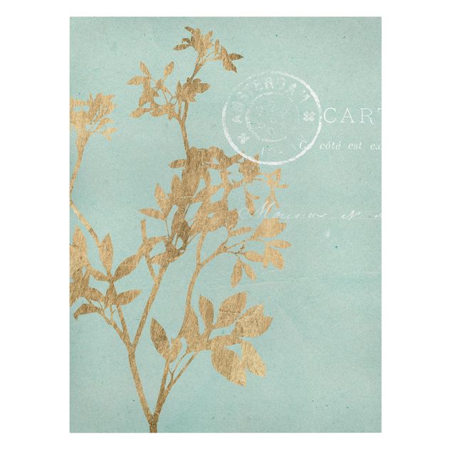 Wall art turquoise Golden Leaves On Turquoise I