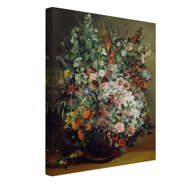 Pink rose canvas Gustave Courbet - Bouquet of Flowers in a Vase