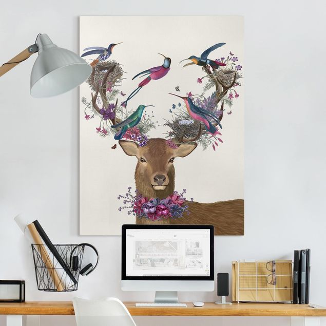 Deer prints Stag With Pigeons