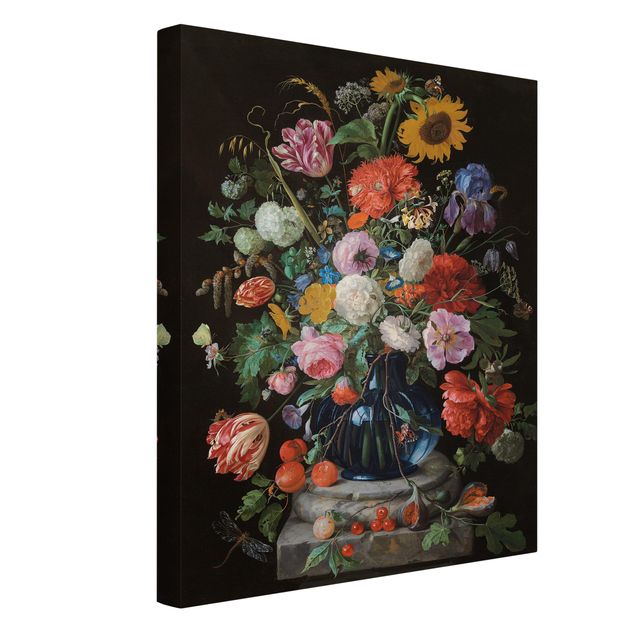 Sunflower canvas Jan Davidsz de Heem - Tulips, a Sunflower, an Iris and other Flowers in a Glass Vase on the Marble Base of a Column