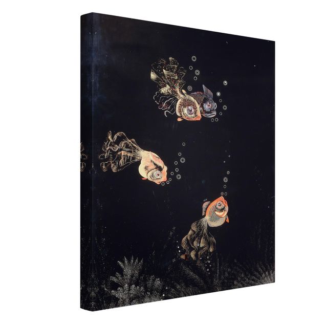 Art styles Jean Dunand - Underwater Scene with red and golden Fish, Bubbles