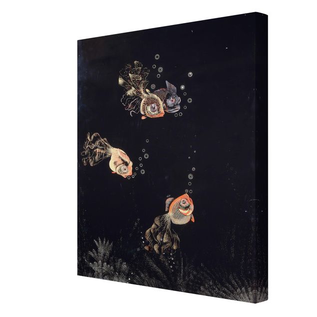 Canvas prints art print Jean Dunand - Underwater Scene with red and golden Fish, Bubbles