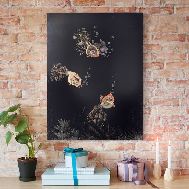 Canvas prints fishes Jean Dunand - Underwater Scene with red and golden Fish, Bubbles