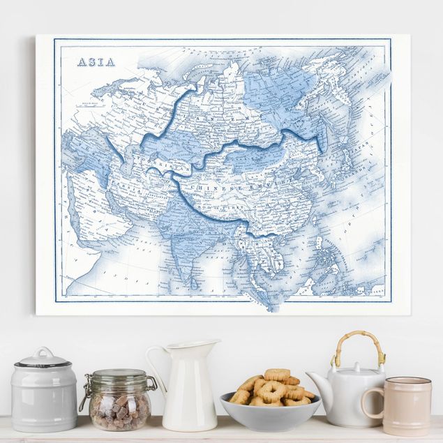 Vintage posters Map In Blue Tones - Asia
