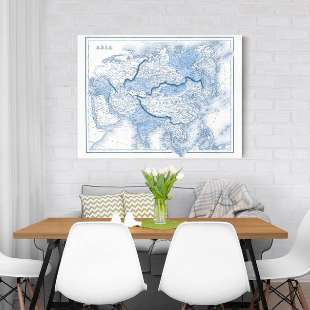 Printable world map Map In Blue Tones - Asia