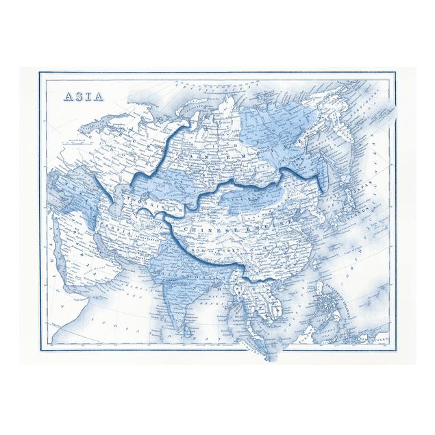 Navy wall art Map In Blue Tones - Asia
