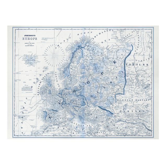 Navy wall art Map In Blue Tones - Europe