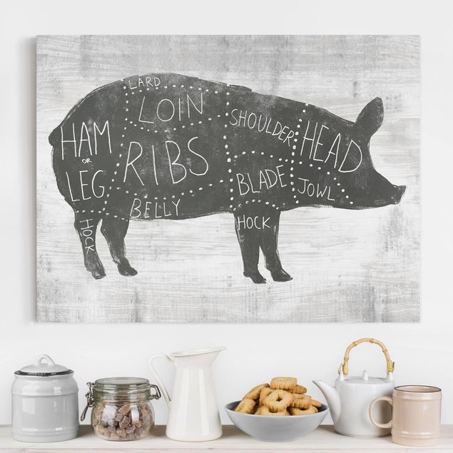 Canvas black and white Butcher Board - Pig