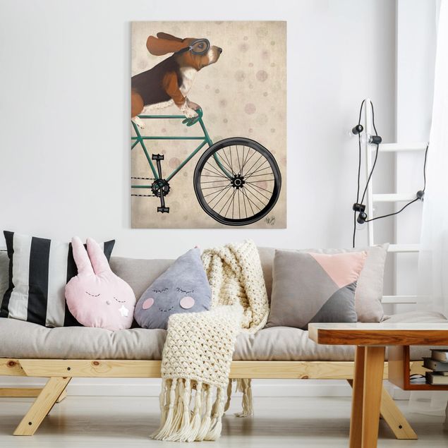 Dog canvas art Cycling - Basset On Bike