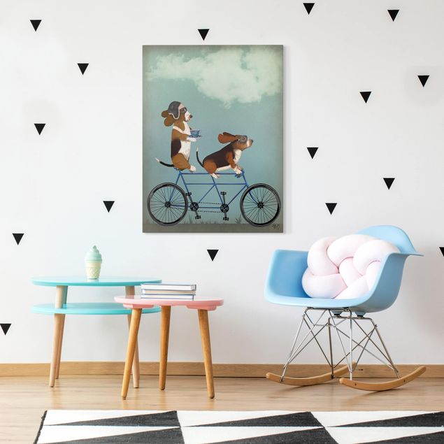 Dog canvas art Cycling - Bassets Tandem