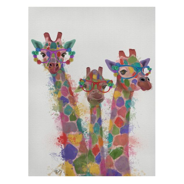 Modern art prints Rainbow Splash Giraffe Trio