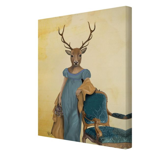 Yellow art prints Animal Portrait - Deer Lady