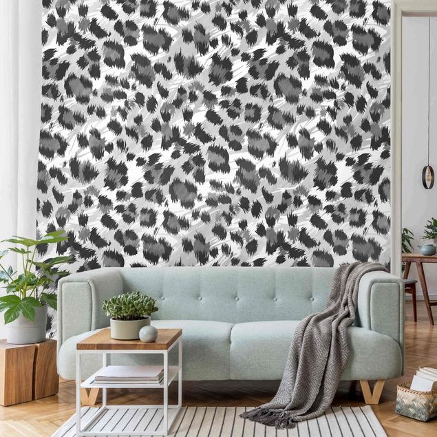 Cute cat wallpaper Leopard Print With Watercolour Pattern In Grey