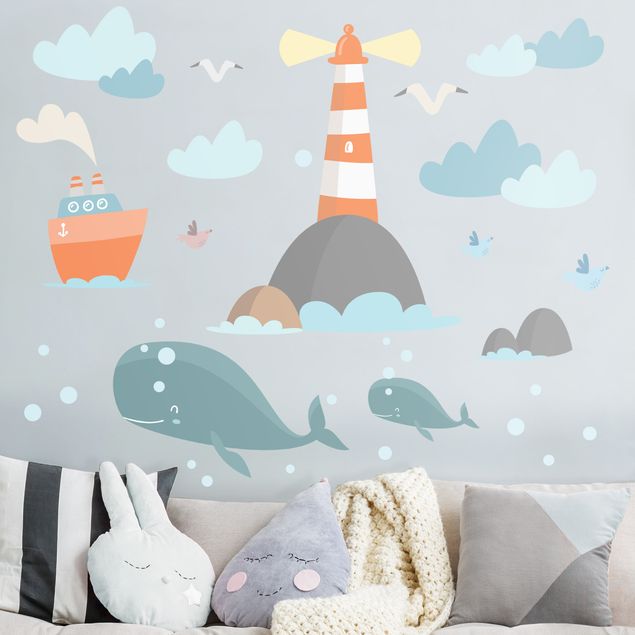 Wall stickers birds Lighthouse and whales
