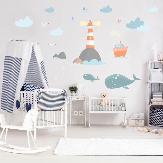 Wall stickers island Lighthouse and whales