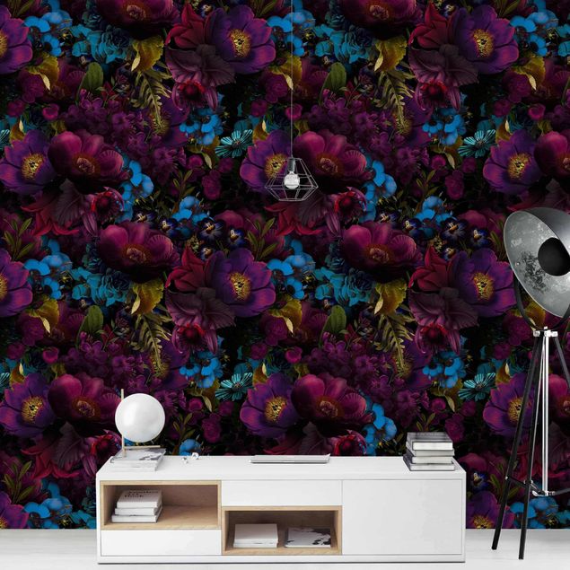 Modern wallpaper designs Purple Blossoms With Blue Flowers
