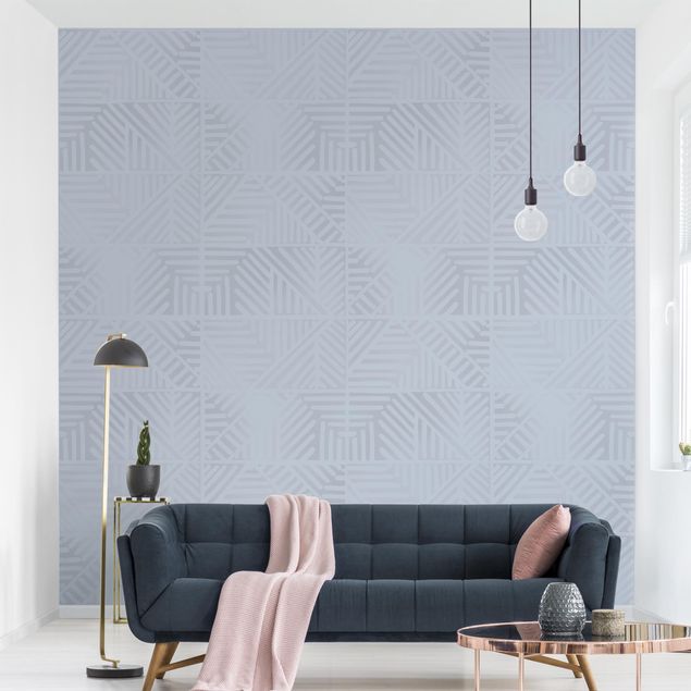 Contemporary wallpaper Line Pattern Stamp In Blue