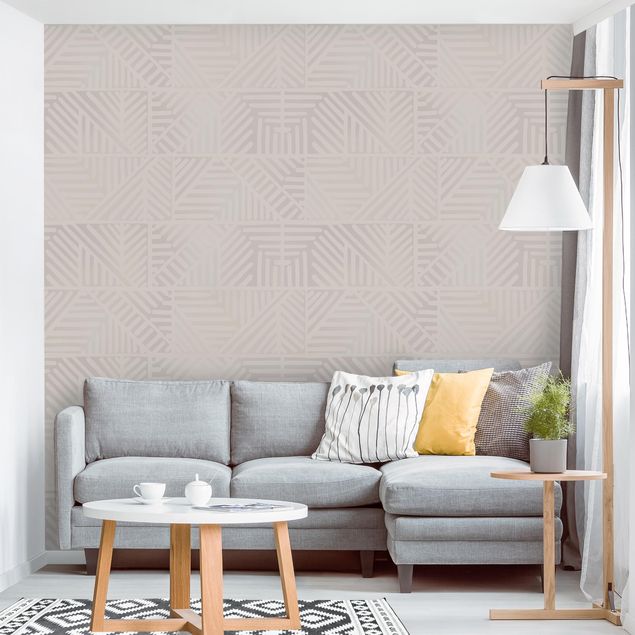 Contemporary wallpaper Line Pattern Stamp In Taupe