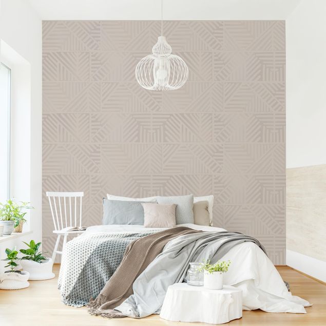 Creme wallpapers Line Pattern Stamp In Taupe