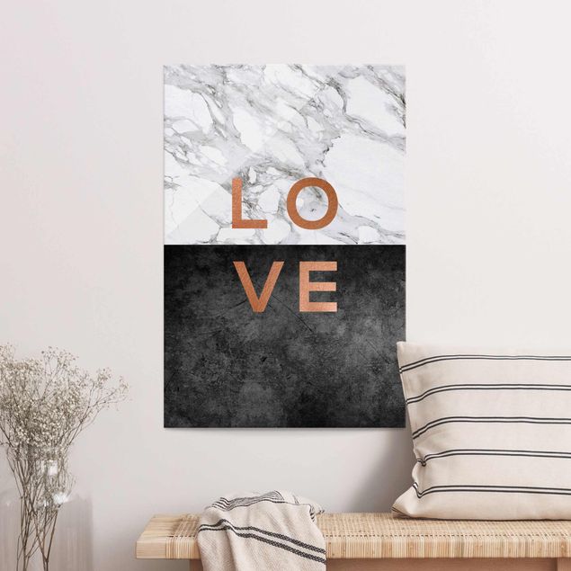 Glass prints black and white Love Copper And Marble