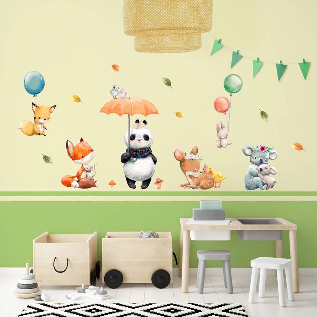 Panda stickers for walls Funny forest animals set