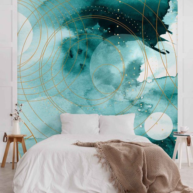 Geometric pattern wallpaper Magic Golden Starry Sky