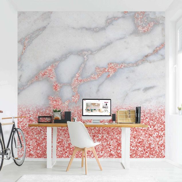 Modern wallpaper designs Marble Look With Pink Confetti