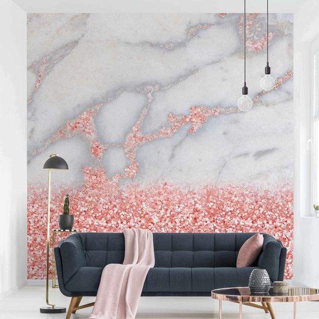 Wallpapers stone Marble Look With Pink Confetti