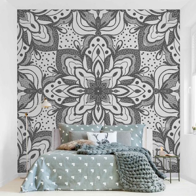 Wallpapers patterns Mandala With Grid And Dots In Gray
