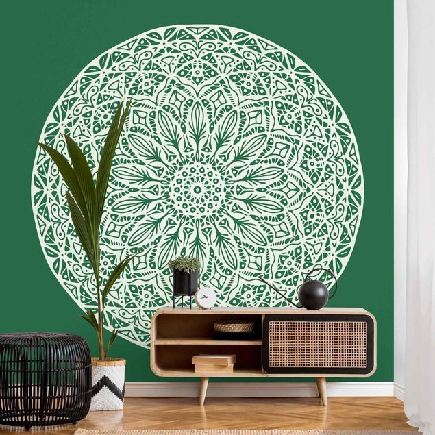 Contemporary wallpaper Mandala Ornament Green Backdrop