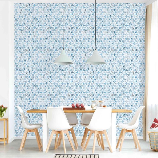 Modern wallpaper designs Marble Hexagons Blue Shades