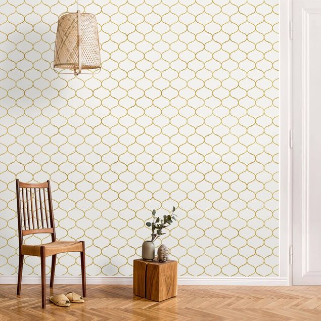 Geometric pattern wallpaper Moroccan Watercolour Line Pattern Gold