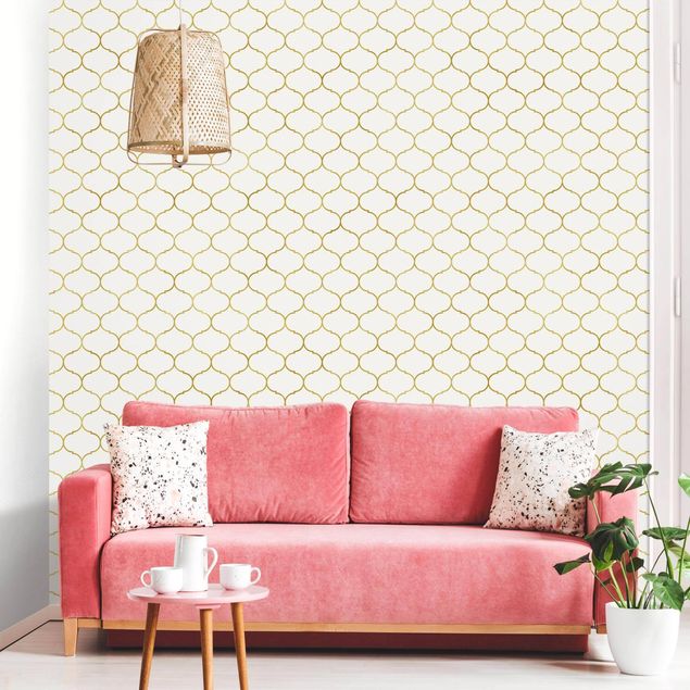 Modern wallpaper designs Moroccan Watercolour Line Pattern Gold