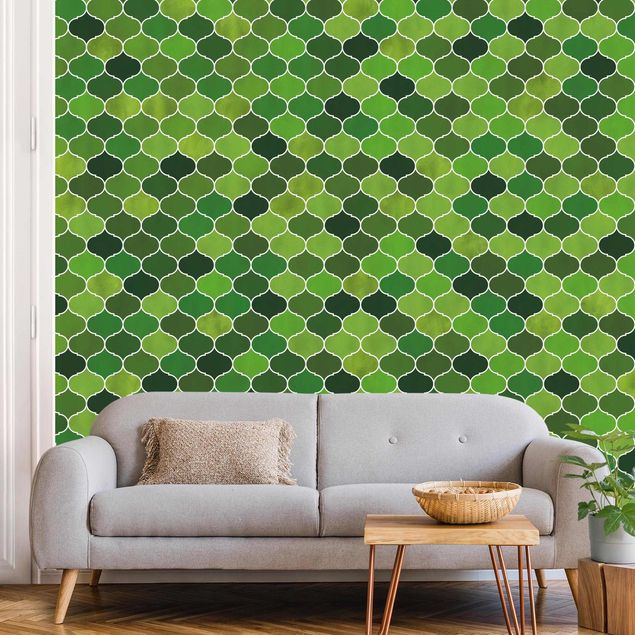 Contemporary wallpaper Moroccan Watercolour Pattern Green