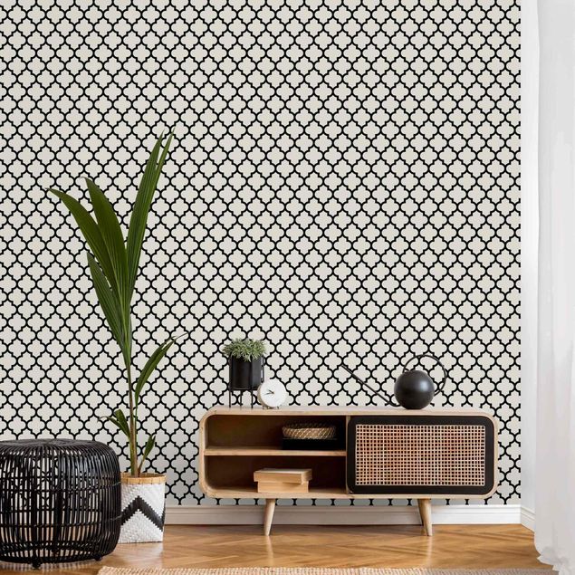 Geometric pattern wallpaper Moroccan Pattern With Ornaments Black